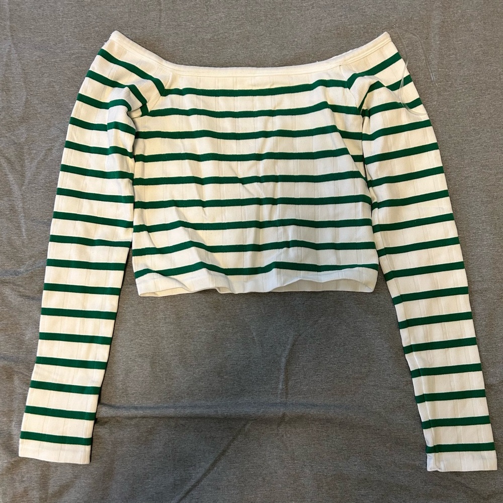 Almost Famous Green and White Striped Crop Top